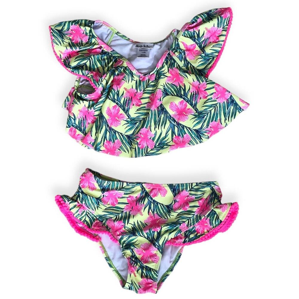 Nicole Miller New York Bikini Swimsuit Tropical Ruffle Size Large 12
